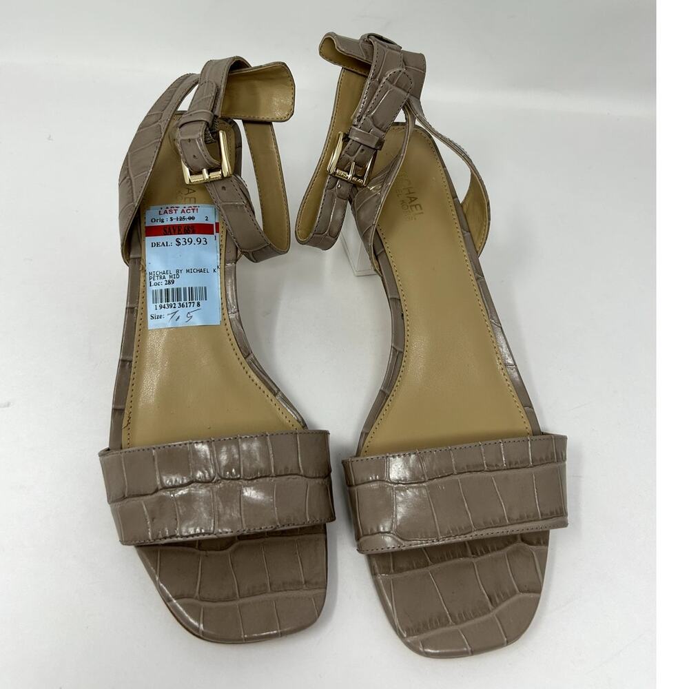 Michael Kors Womens Petra Mid Sandals Shoes Truffle Embossed Leather Size 7.5 M